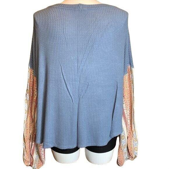 Altar’d State Womens Sweater Top Waffle Knit Balloon Sleeve Pullover Large - Picture 5 of 11